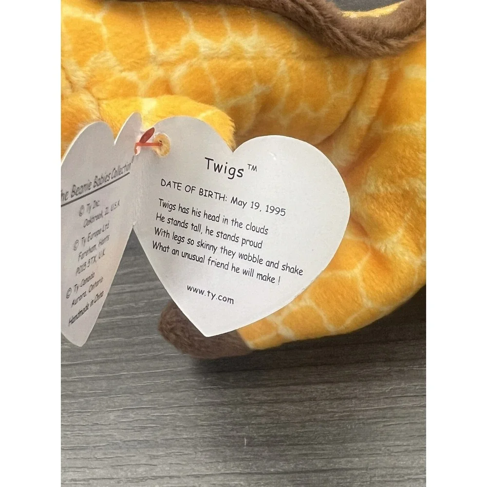 May 19,‎ 1995 Ty Original Beanie Babies TWIGS The Giraffe PVC PELLETS With Tags